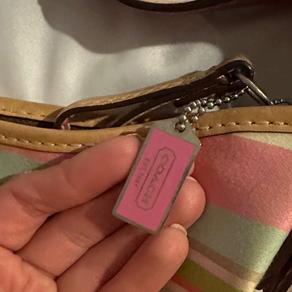 Striped Pink and Tan Women's Coach Bag - Picture 11 of 12